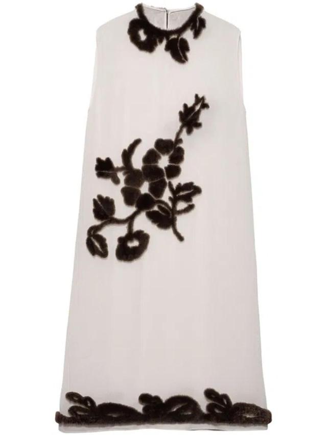 Silk Shearling-appliqué Midi Dress In Brown Product Image