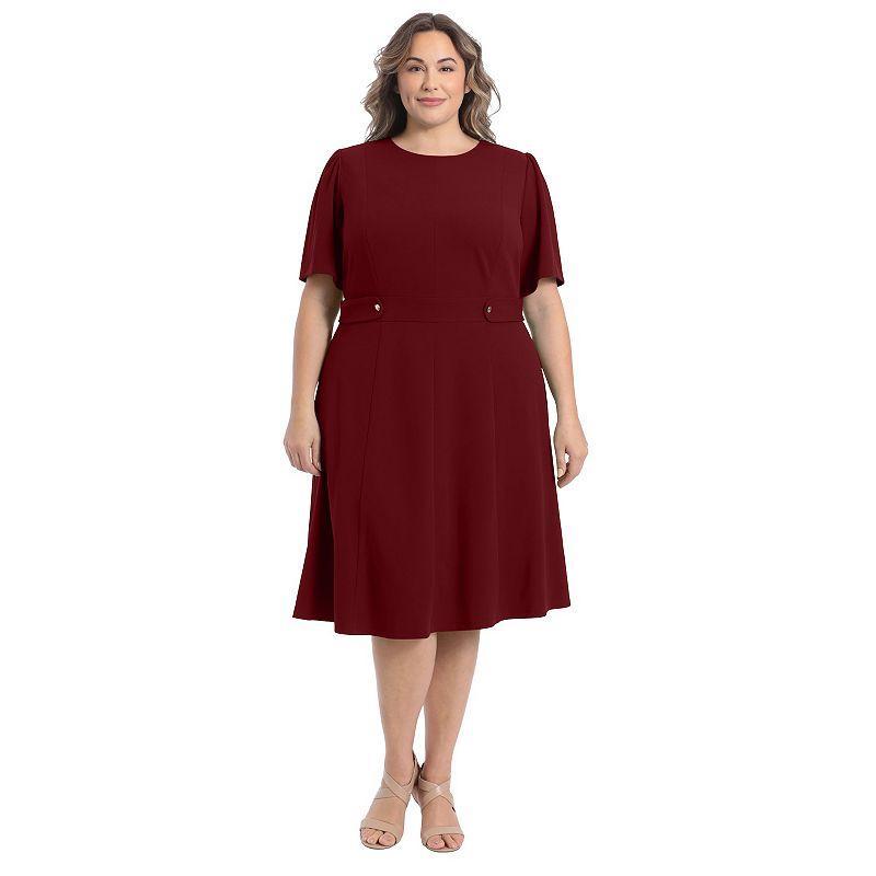 Plus Size London Times Short Sleeve Fit & Flare Midi Dress, Womens Purple Product Image