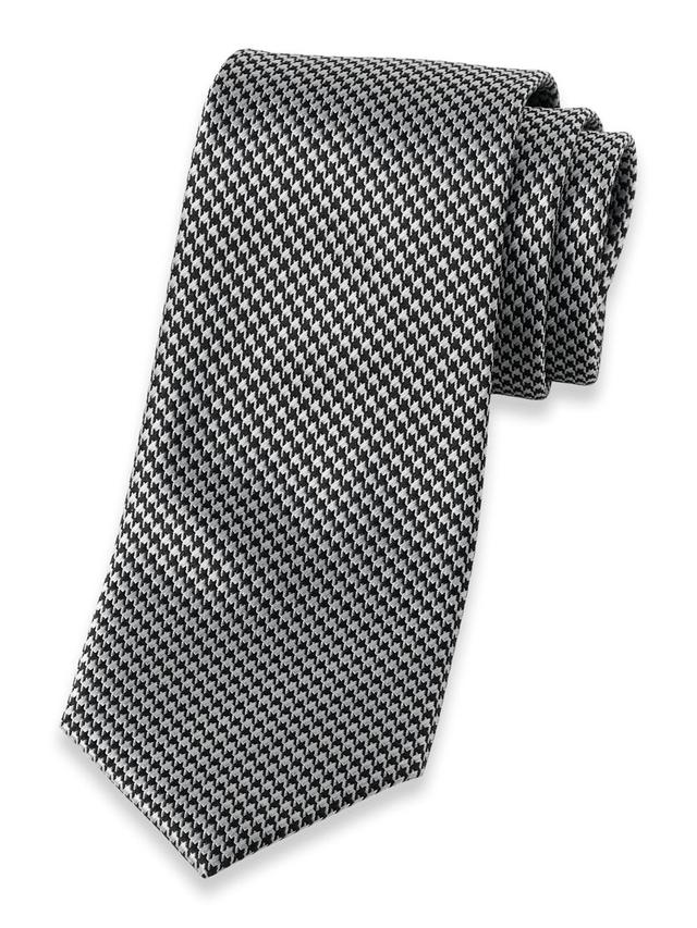 Houndstooth Woven Silk Tie - Black/grey Product Image