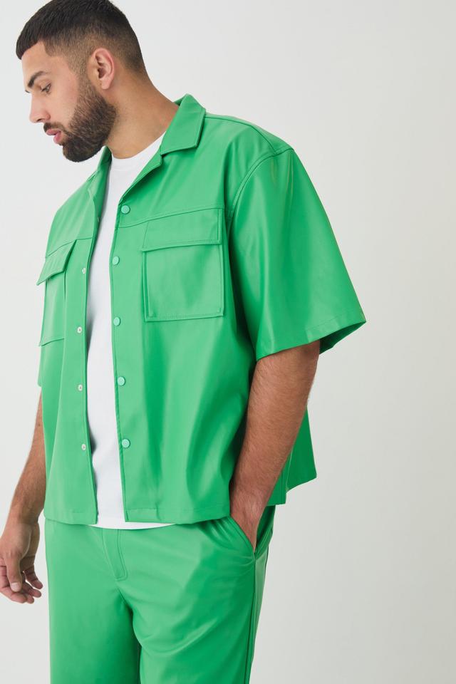 Plus PU Short Sleeve Overshirt | boohooMAN USA Product Image