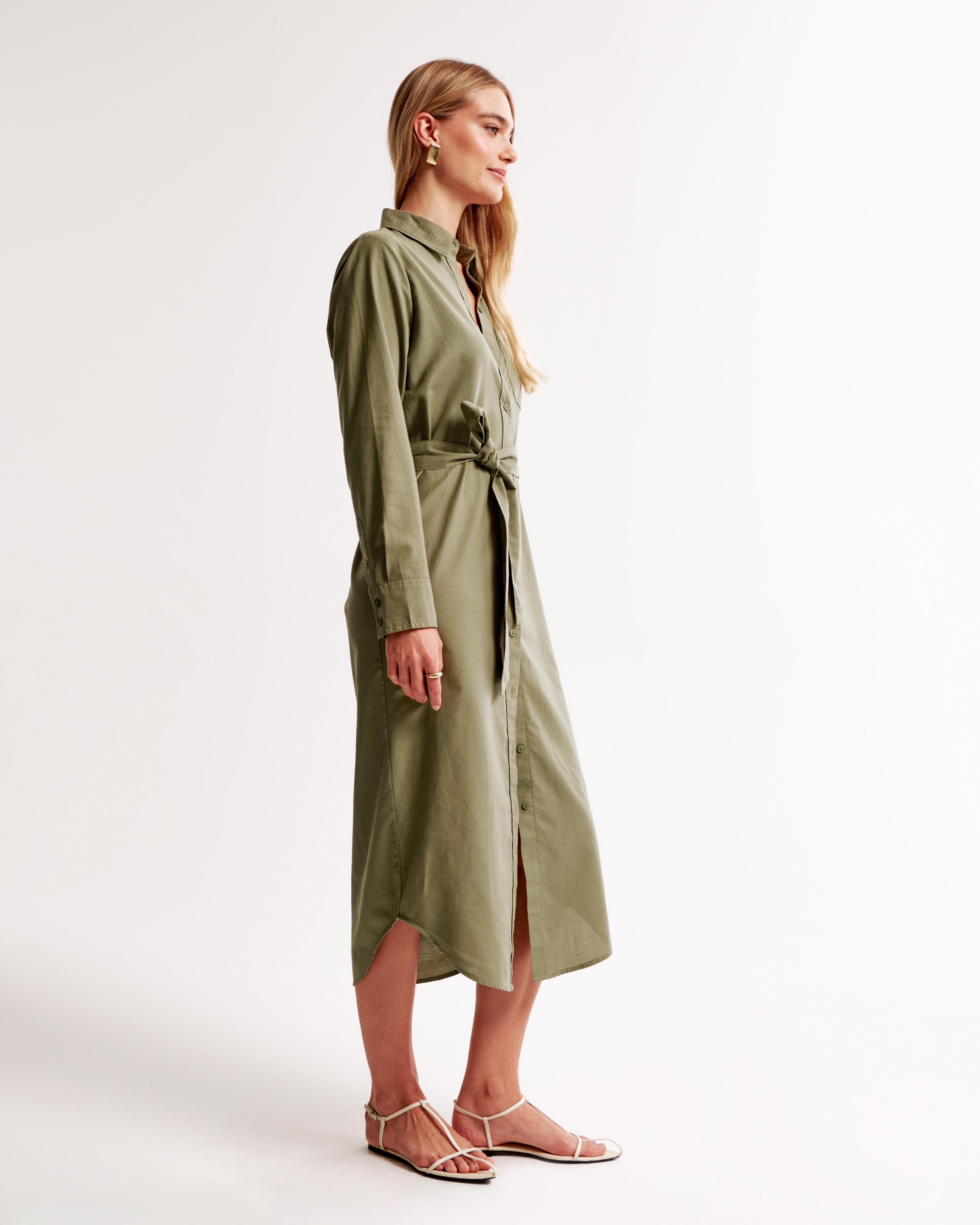 Long-Sleeve Belted Shirt Dress Product Image