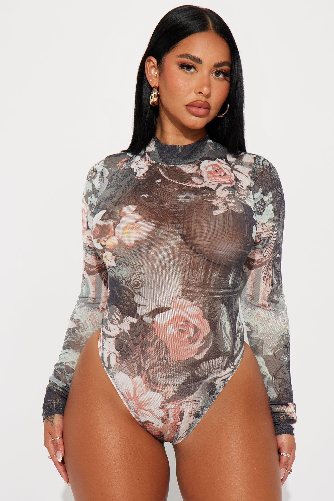 Marilyn Floral Mesh Bodysuit - Black/combo Product Image