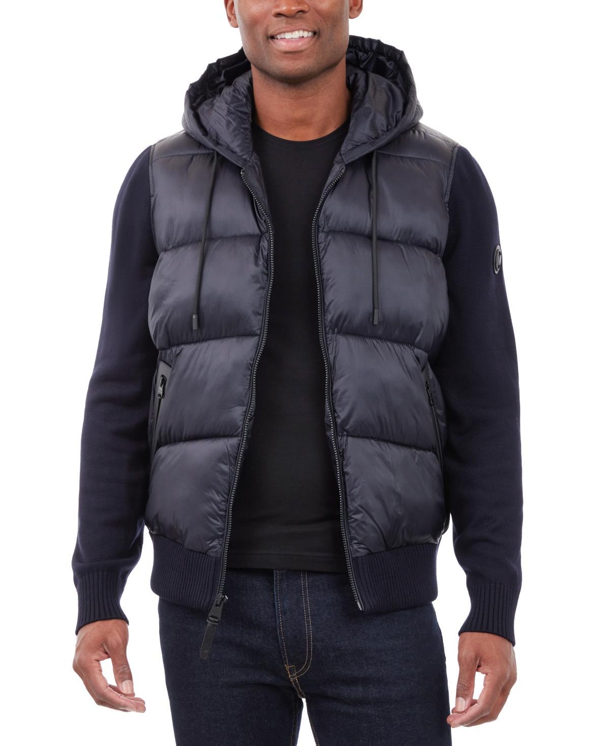 Michael Kors Mens Mixed-Media Hooded Zip Sweater Jacket Product Image