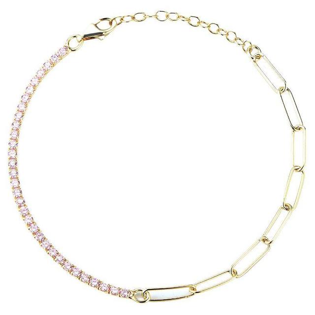 Sunkissed Sterling 14k Gold Over Silver Cubic Zirconia Tennis X Paperclip Bracelet, Womens Pink Product Image