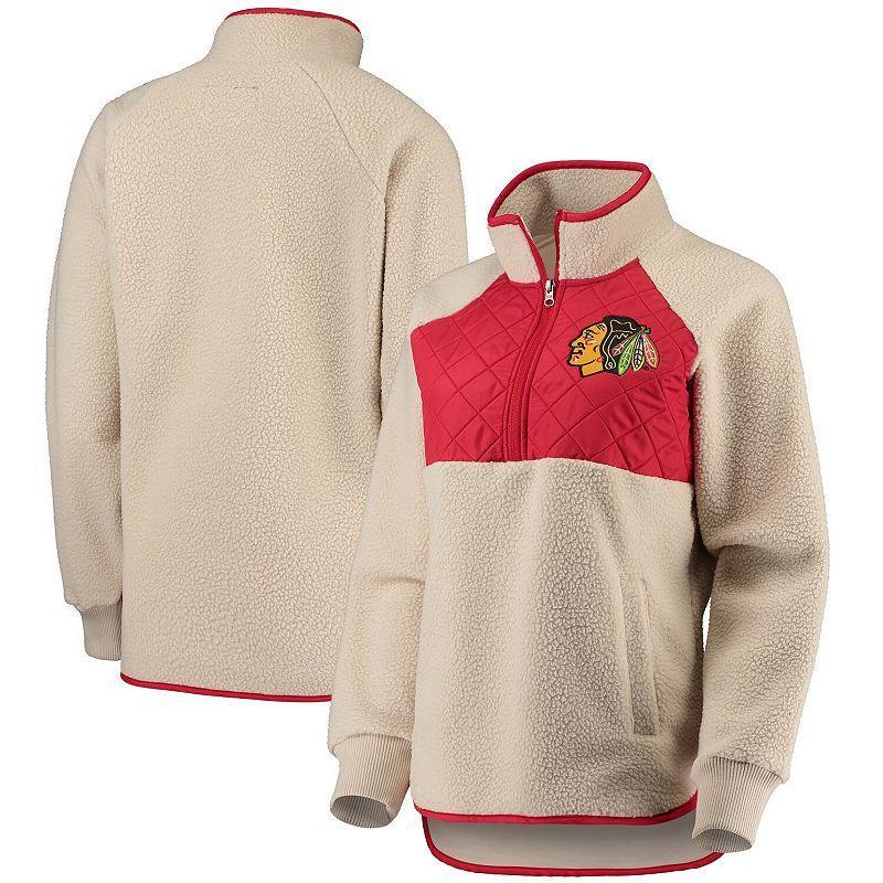 Womens G-III 4Her by Carl Banks Oatmeal/Red Chicago Blackhawks Wishbone Half-Zip Jacket Product Image