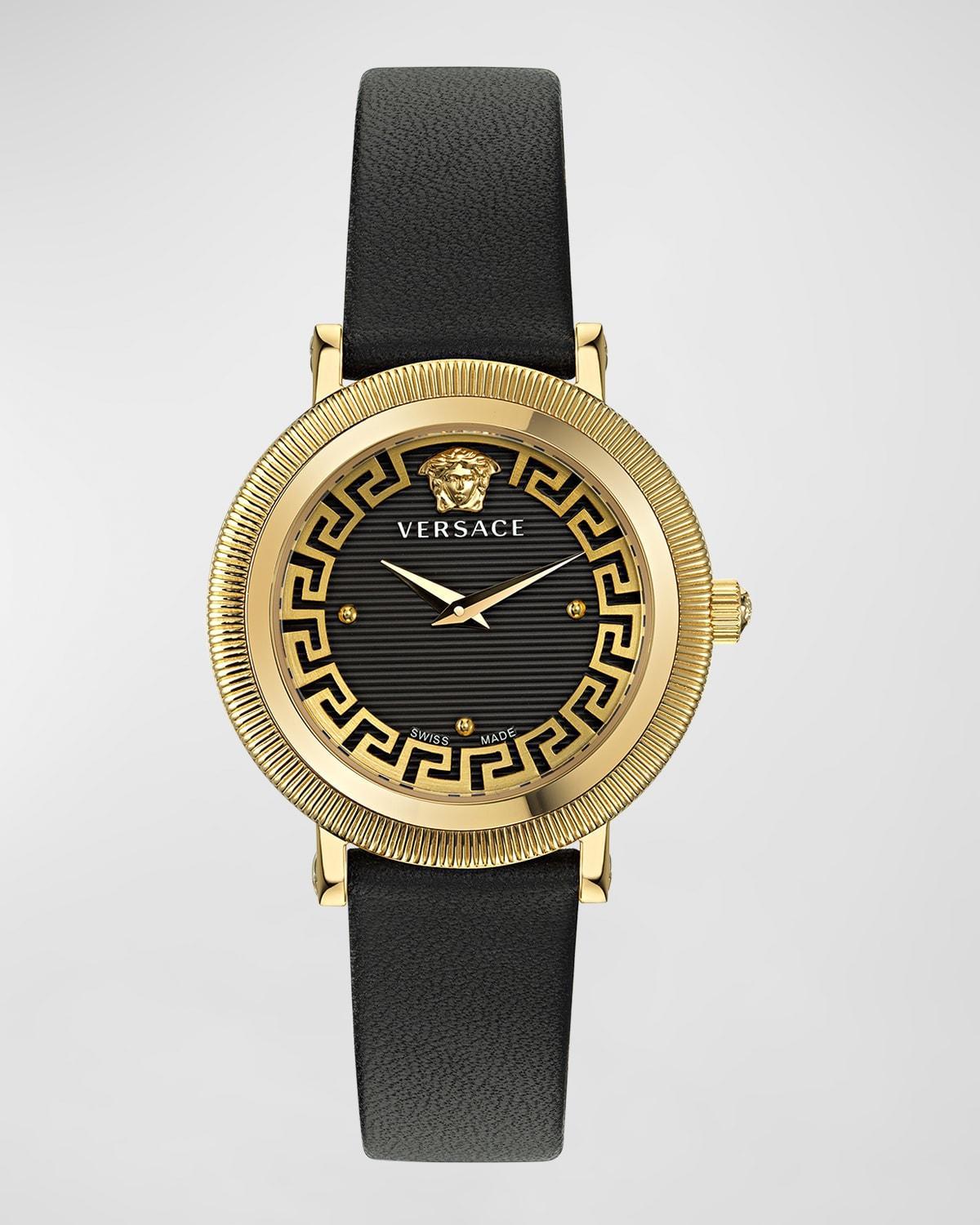 Versace Womens Swiss Greca Flourish Black Leather Strap Watch 35mm Product Image