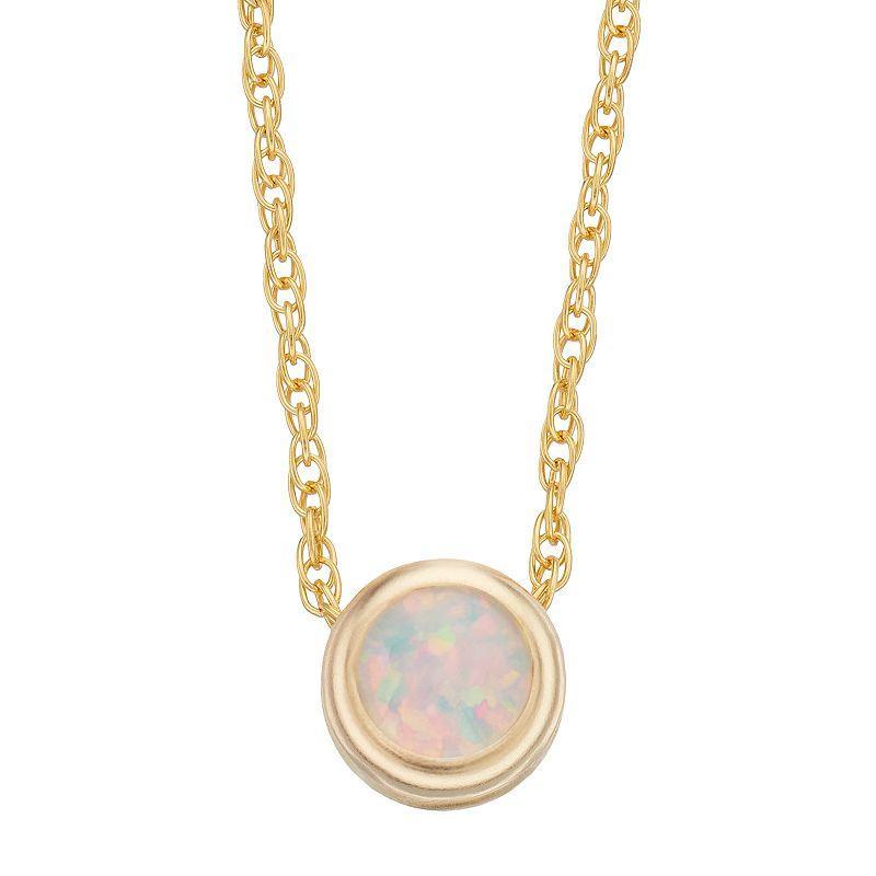 Pure Gem Collection 10k Gold Lab-Created White Opal Bezel Pendant Necklace, Womens Product Image