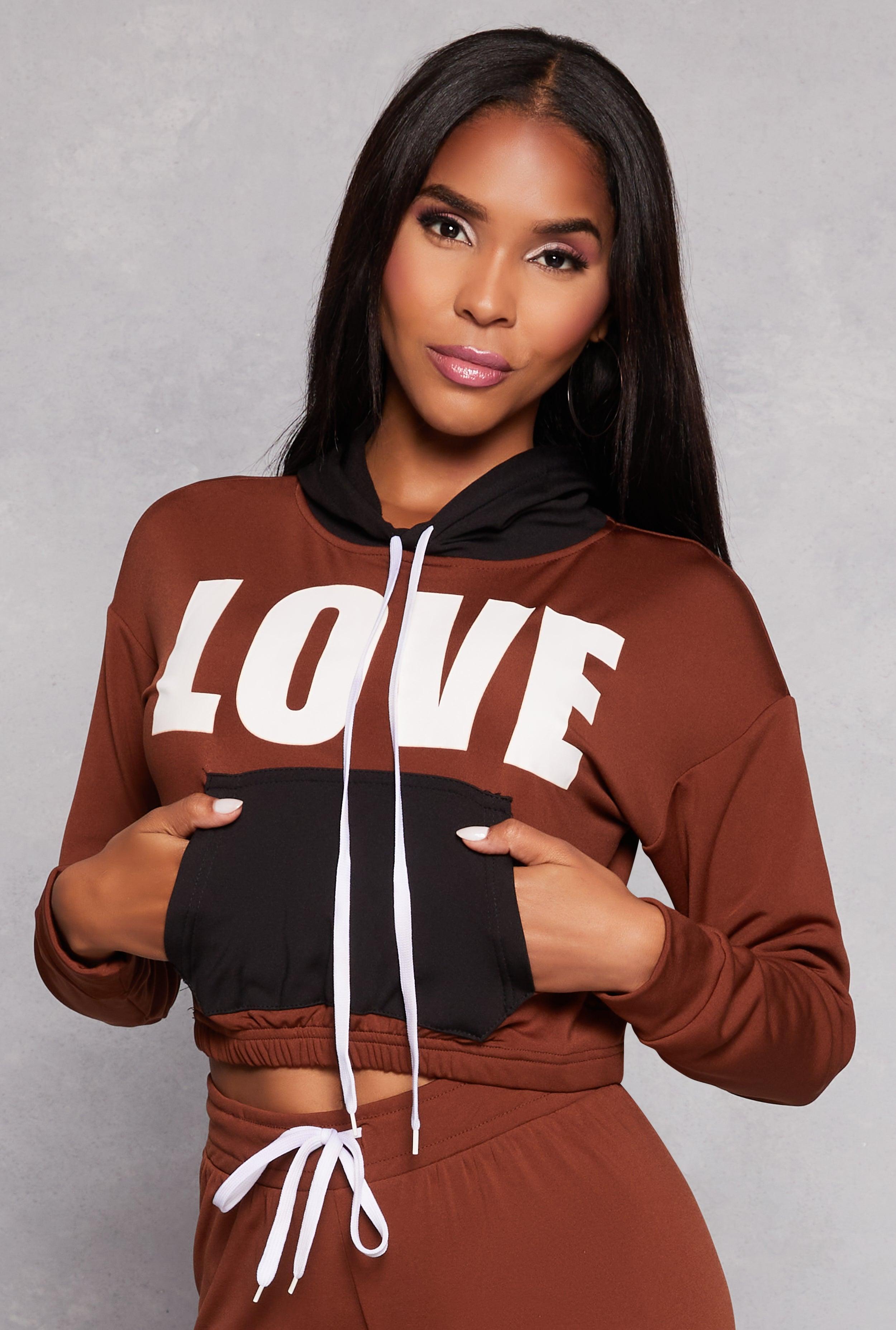 Womens Love Graphic Color Block Pullover Hoodie Product Image