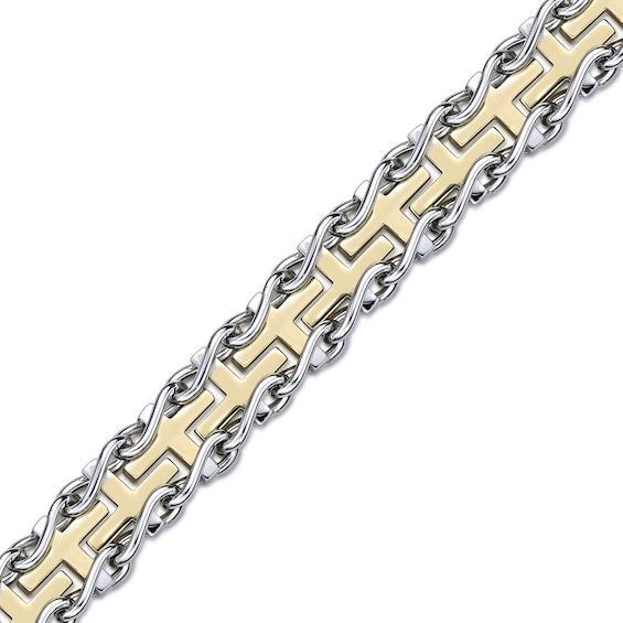 Men's Yellow IP Railroad Cross Link Bracelet in Stainless Steel - 8.5" Product Image