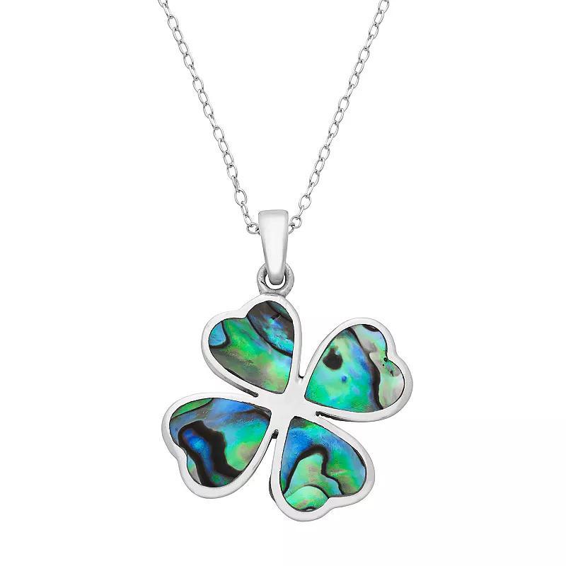 Sterling Silver Abalone Heart Four Leaf Clover Pendant Necklace, Womens Green Product Image