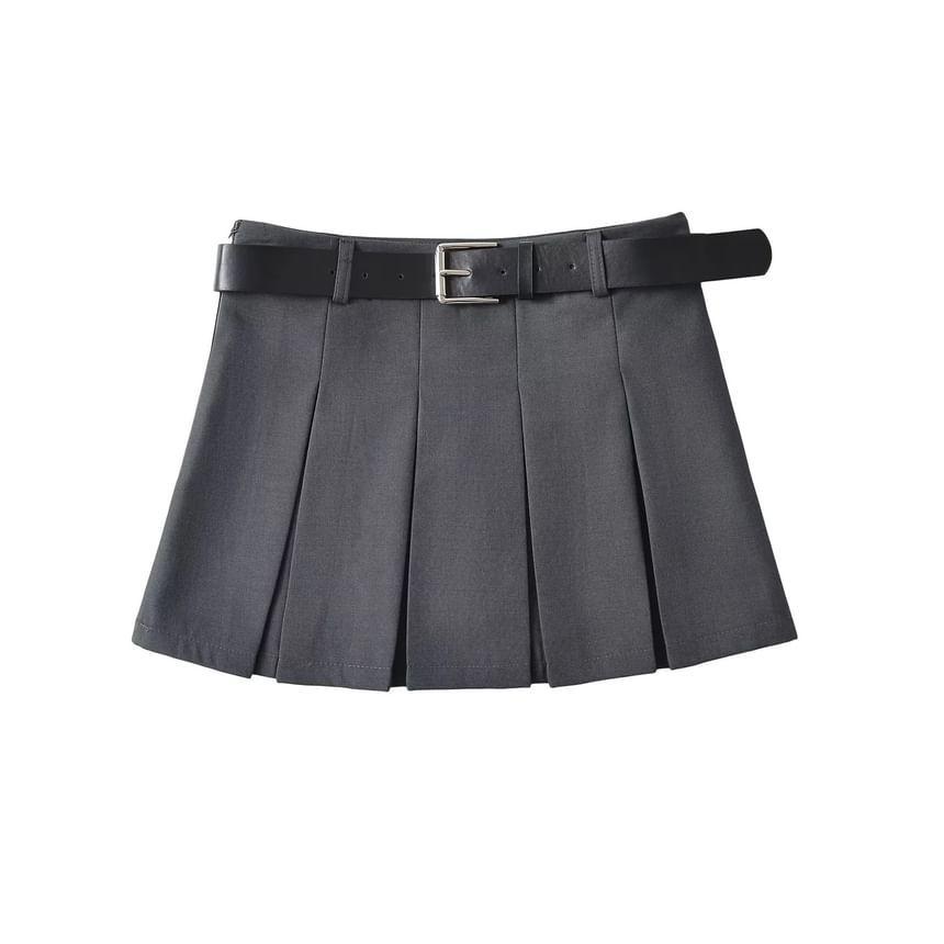 Low Waist Plain Mini Pleated Skirt Product Image