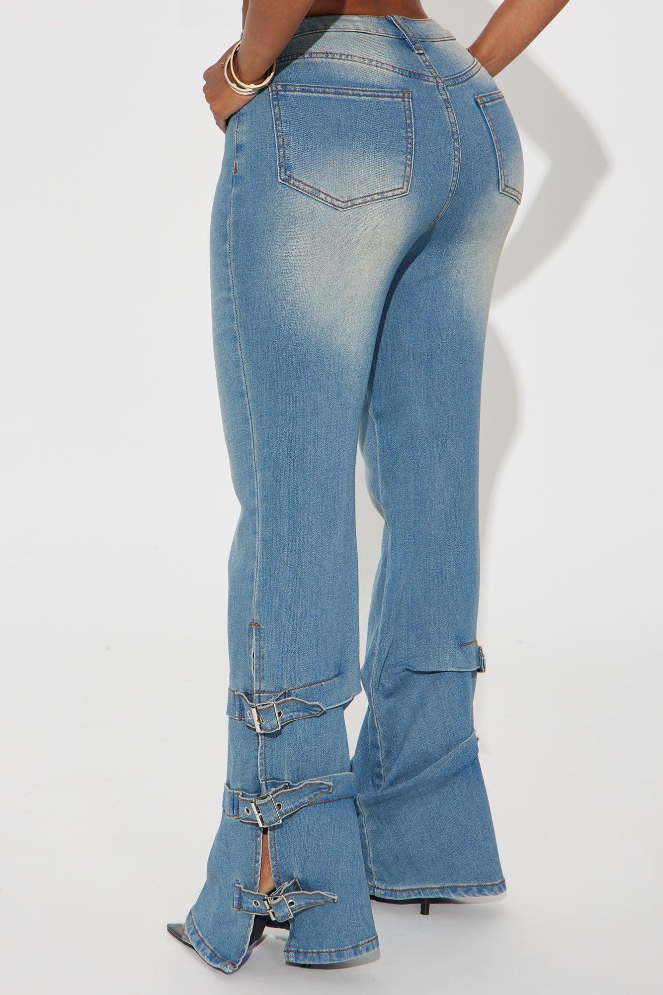 No Back Talk Stretch Buckle Stacked Flare Jeans - Vintage Wash Product Image