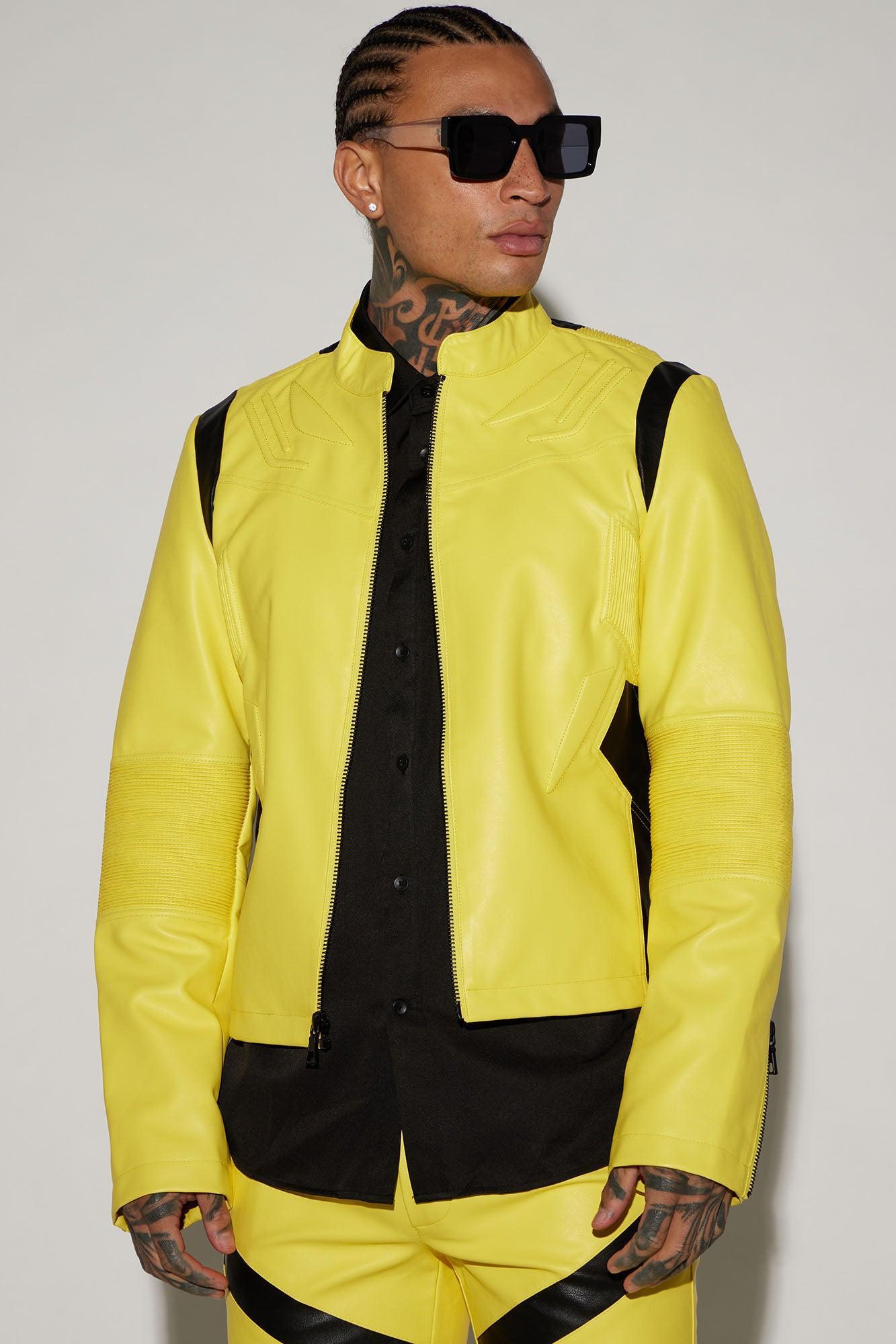 Dakota Faux Leather Moto Jacket - Yellow/combo product image