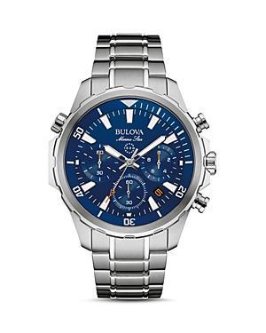 Bulova Mens Marine Star Silver-Tone Blue Dial Watch, Silver Product Image