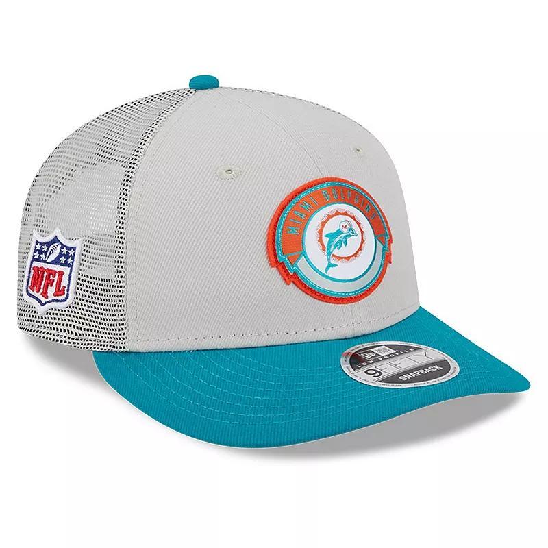 Mens New Era Cream/Aqua Miami Dolphins 2023 Sideline Historic Low Profile 9FIFTY Snapback Hat Product Image