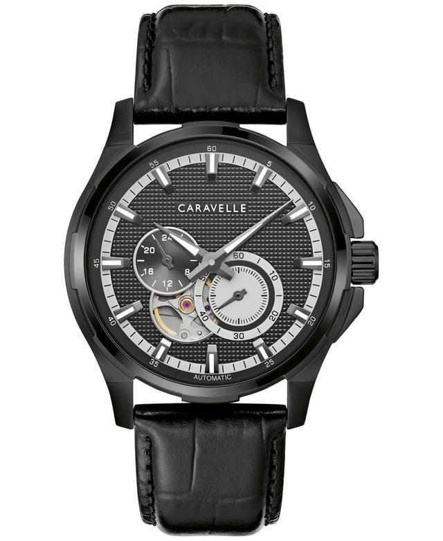 Caravelle Mens Automatic Black Leather Strap Watch 42mm Product Image