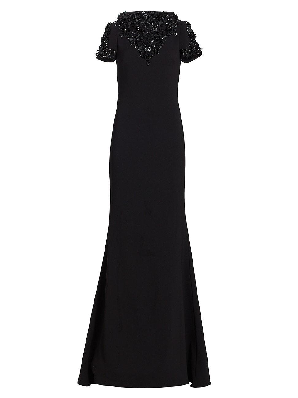 Womens Beaded Neck Crepe Sheath Gown Product Image