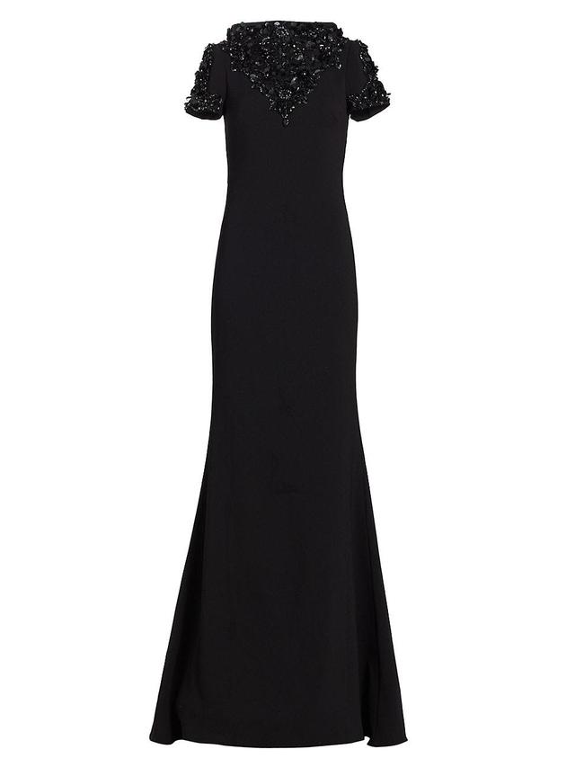 Womens Beaded Neck Crepe Sheath Gown Product Image