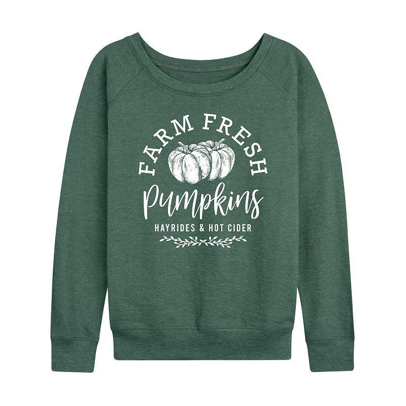 Womens Farm Fresh Pumpkins Slouchy Graphic Sweatshirt, Girls Grey Green Product Image