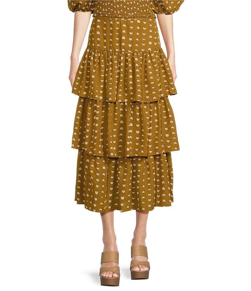 Skies Are Blue Chiffon Dotted Print Tiered Coordinating Midi Skirt Product Image