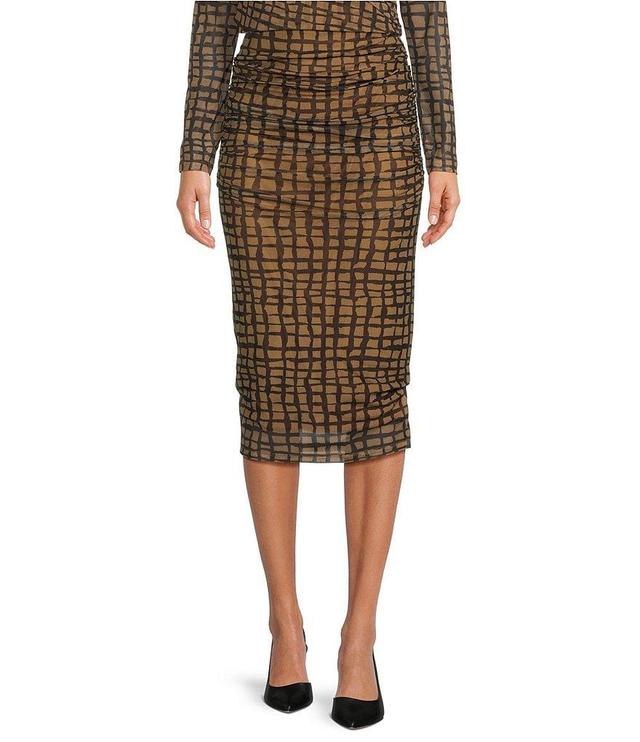 Calvin Klein Printed Mesh Ruched Sheath Coordinating Skirt Product Image