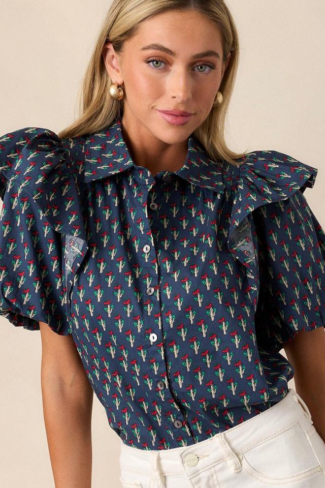 Got That Glow 100% Cotton Navy Floral Top Product Image