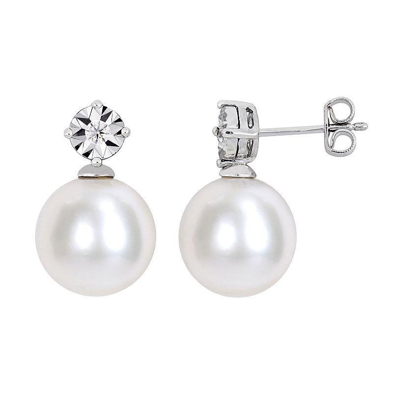 Stella Grace Sterling Silver Diamond Accent & White Freshwater Cultured Pearl Earrings, Womens, Silvertone Product Image