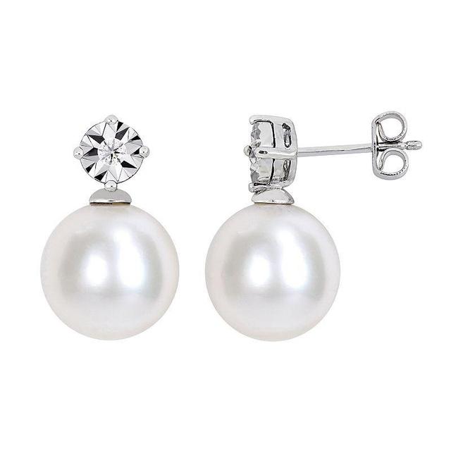 Stella Grace Sterling Silver Diamond Accent & White Freshwater Cultured Pearl Earrings, Womens Product Image