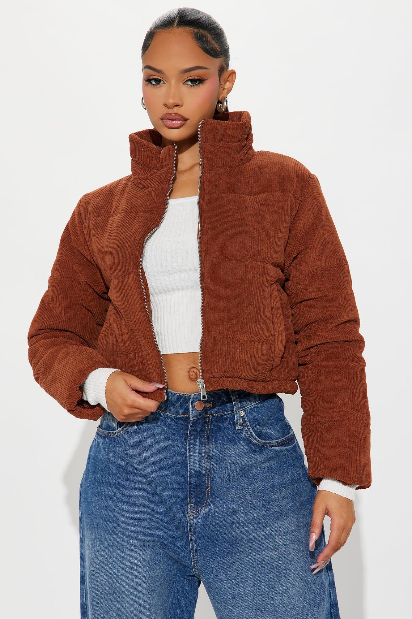 Cozy Corduroy Puffer Jacket - Cognac Product Image