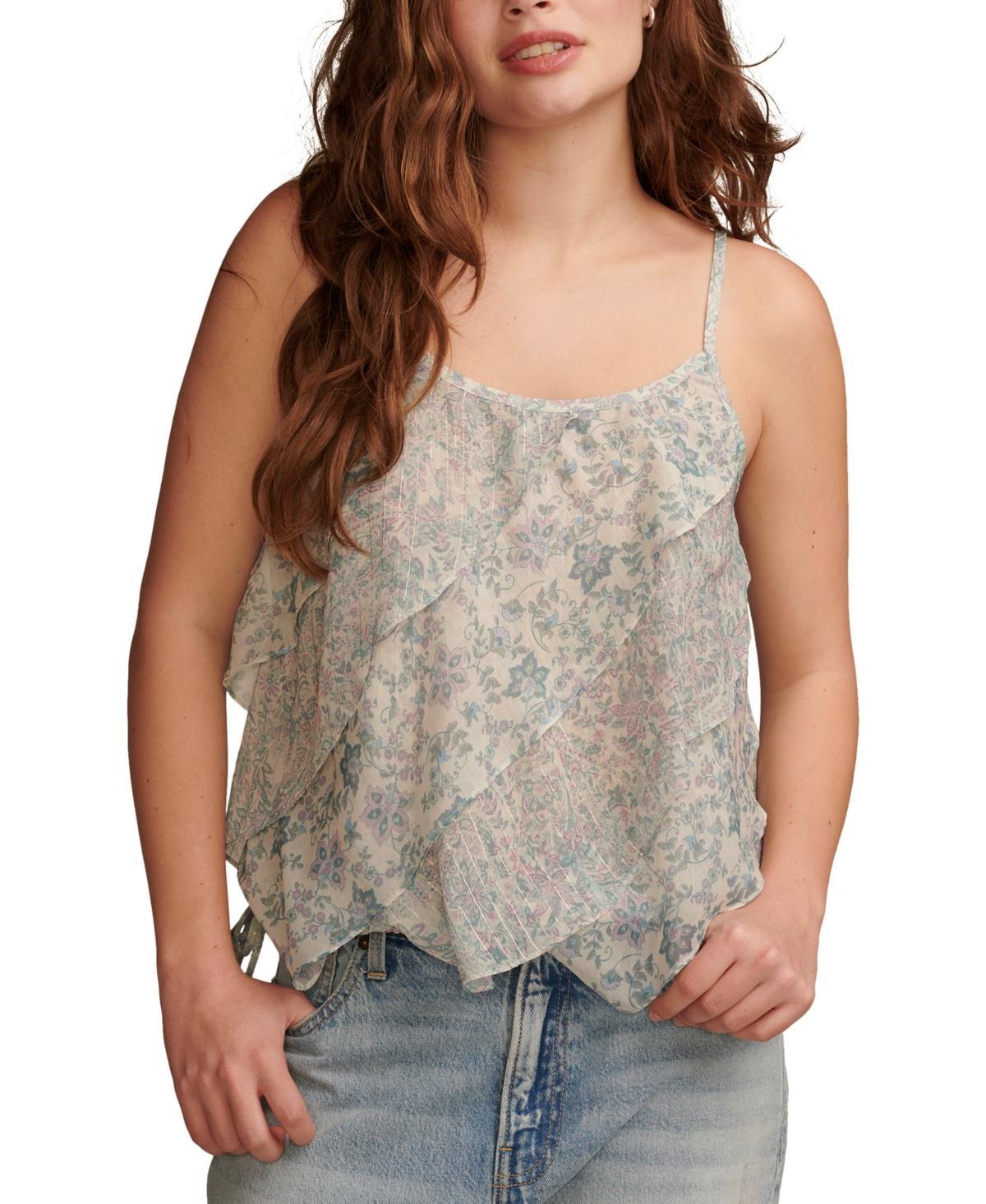 Lucky Brand Womens Printed Asymmetrical Ruffle Camisole Top product image