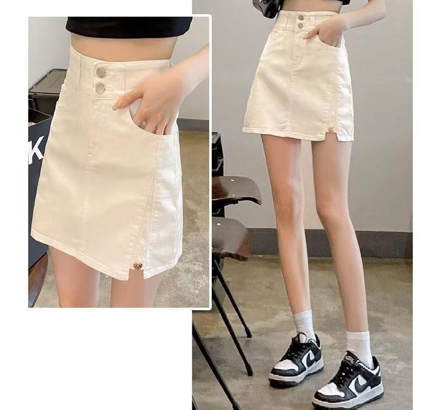 High Waist Denim Mini Skirt Product Image