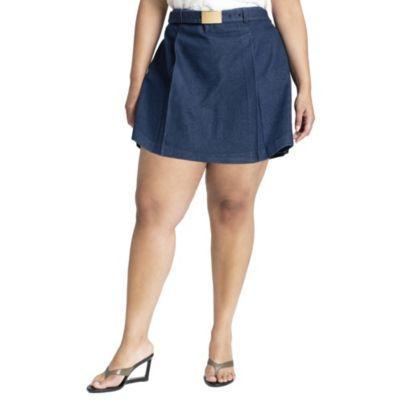 Plus Size Pleat Front Denim Mini Skort Product Image