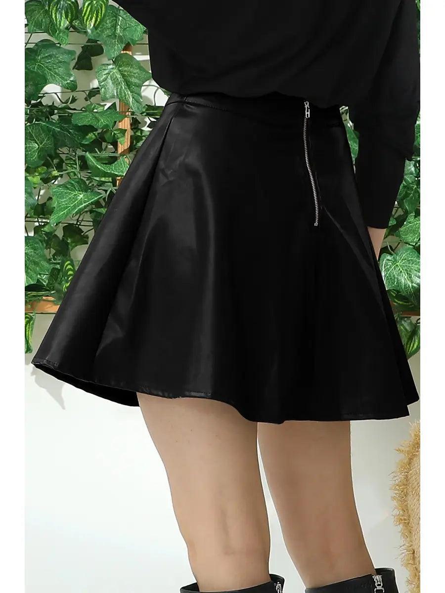 Black Faux Leather Skirt with Back Zipper Product Image