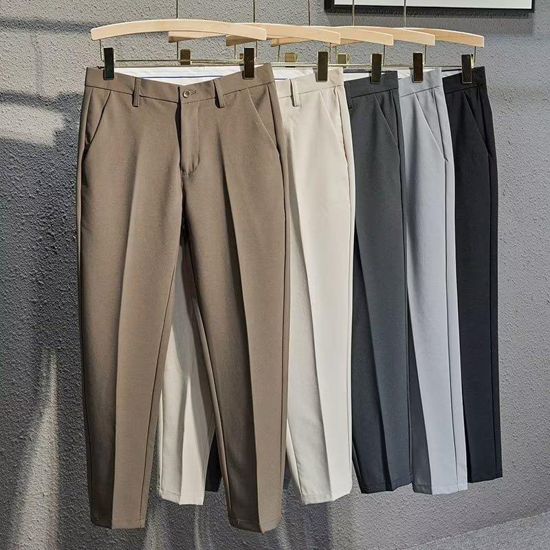 Mid Rise Plain Cropped Tapered Dress Pants Product Image