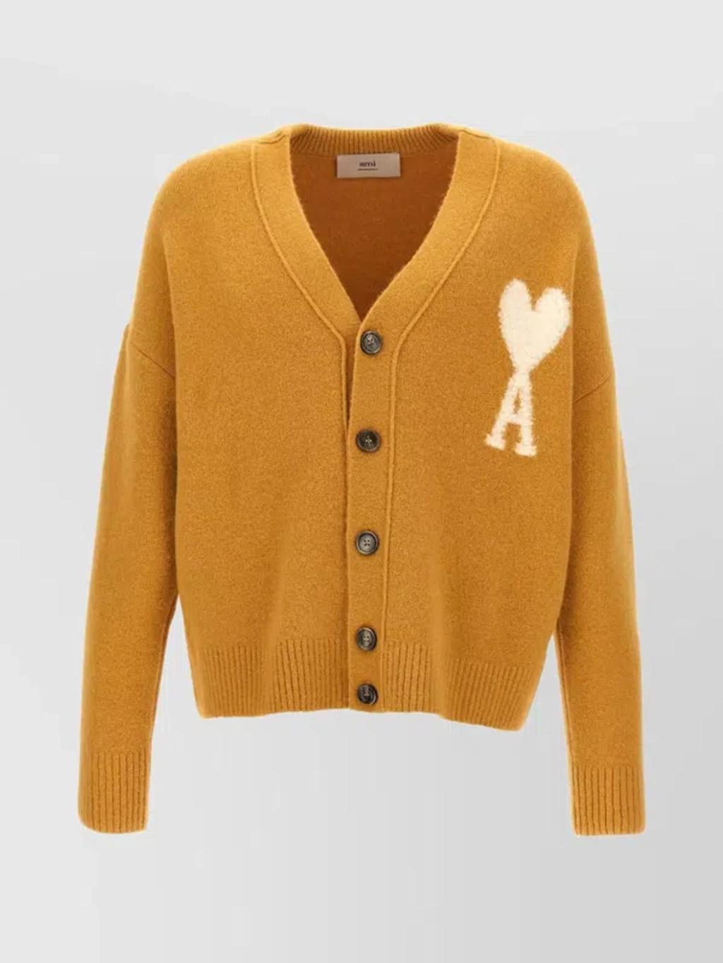 AMI ALEXANDRE MATTIUSSI Adc Alpaca Blend Cardigan In Mustard Product Image