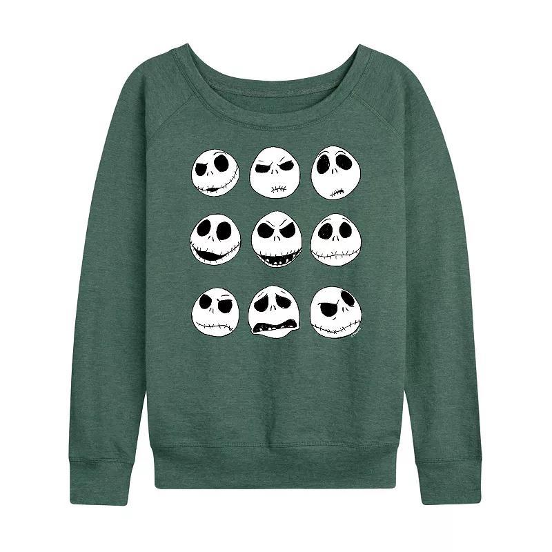 Disneys Nightmare Before Christmas Jack Womens Faces Lightweight French Terry Sweatshirt Grey Green Product Image