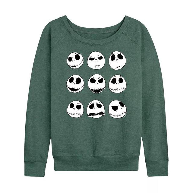 Disneys Nightmare Before Christmas Jack Womens Faces Pullover Grey Green Product Image