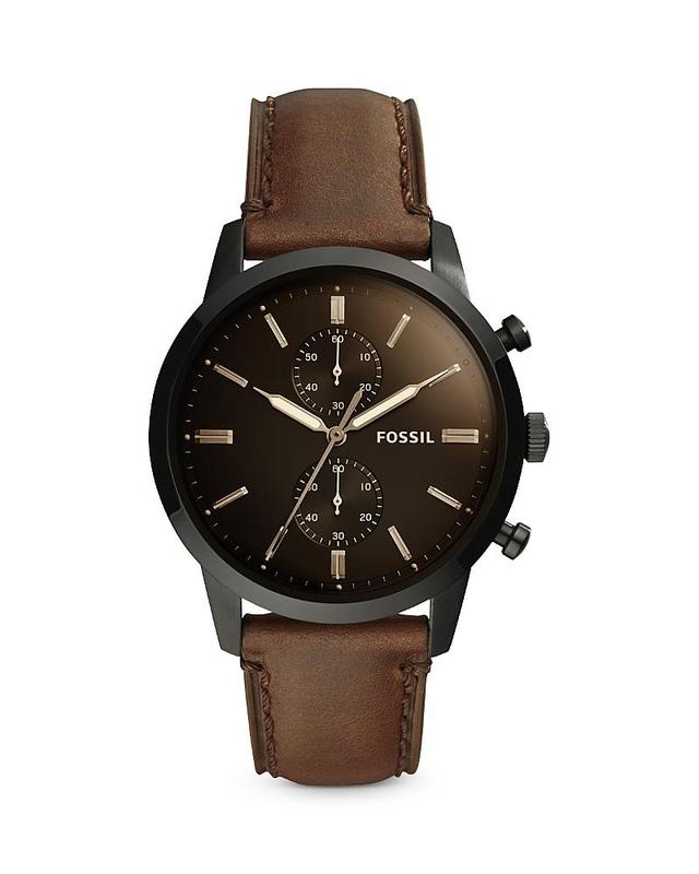 Men's Fossil Townsman Black IP Chronograph Dark Brown Leather Strap Watch with Brown Dial (Model: Fs5437) Product Image