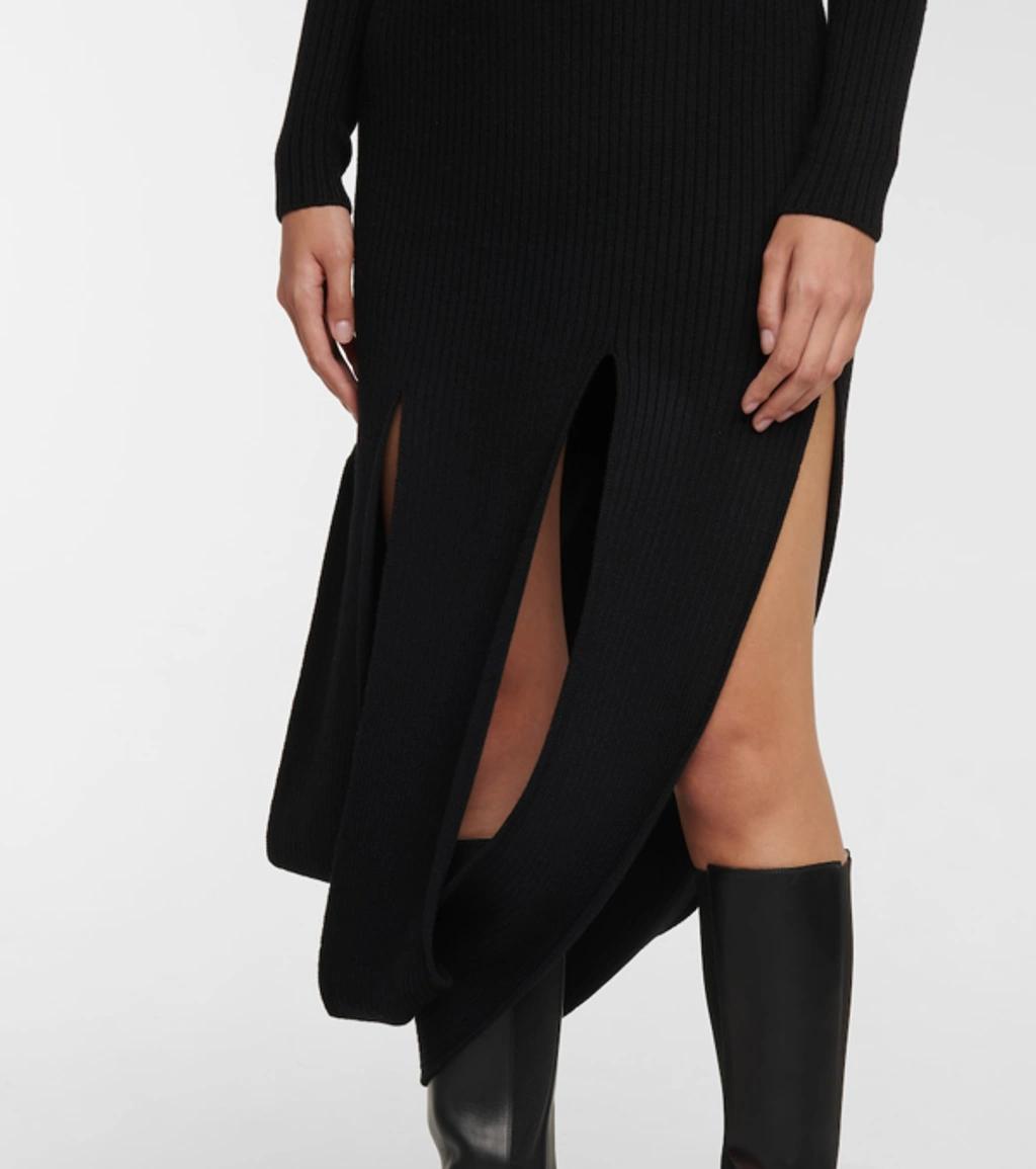 Ribbed-knit Stretch Wool-blend Dress In Black Product Image