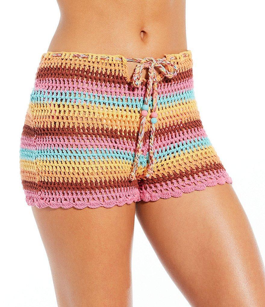 Billabong Siesta Multi Color Stripe Crochet Swim Cover-Up Short Product Image