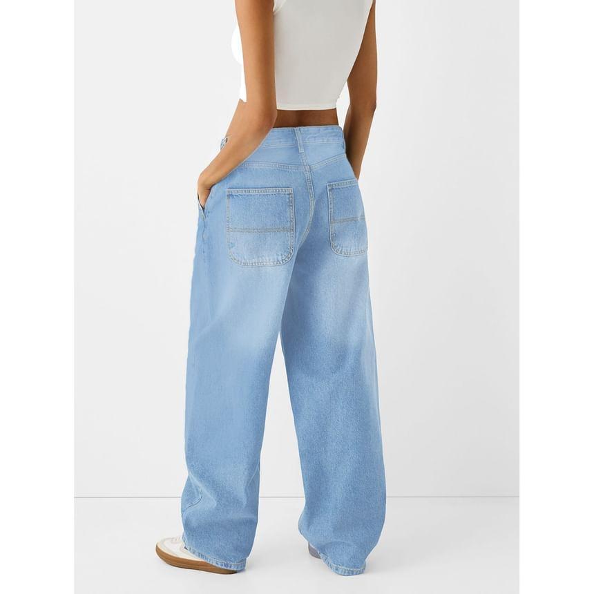 Low Waist Washed Wide Leg Jeans Product Image