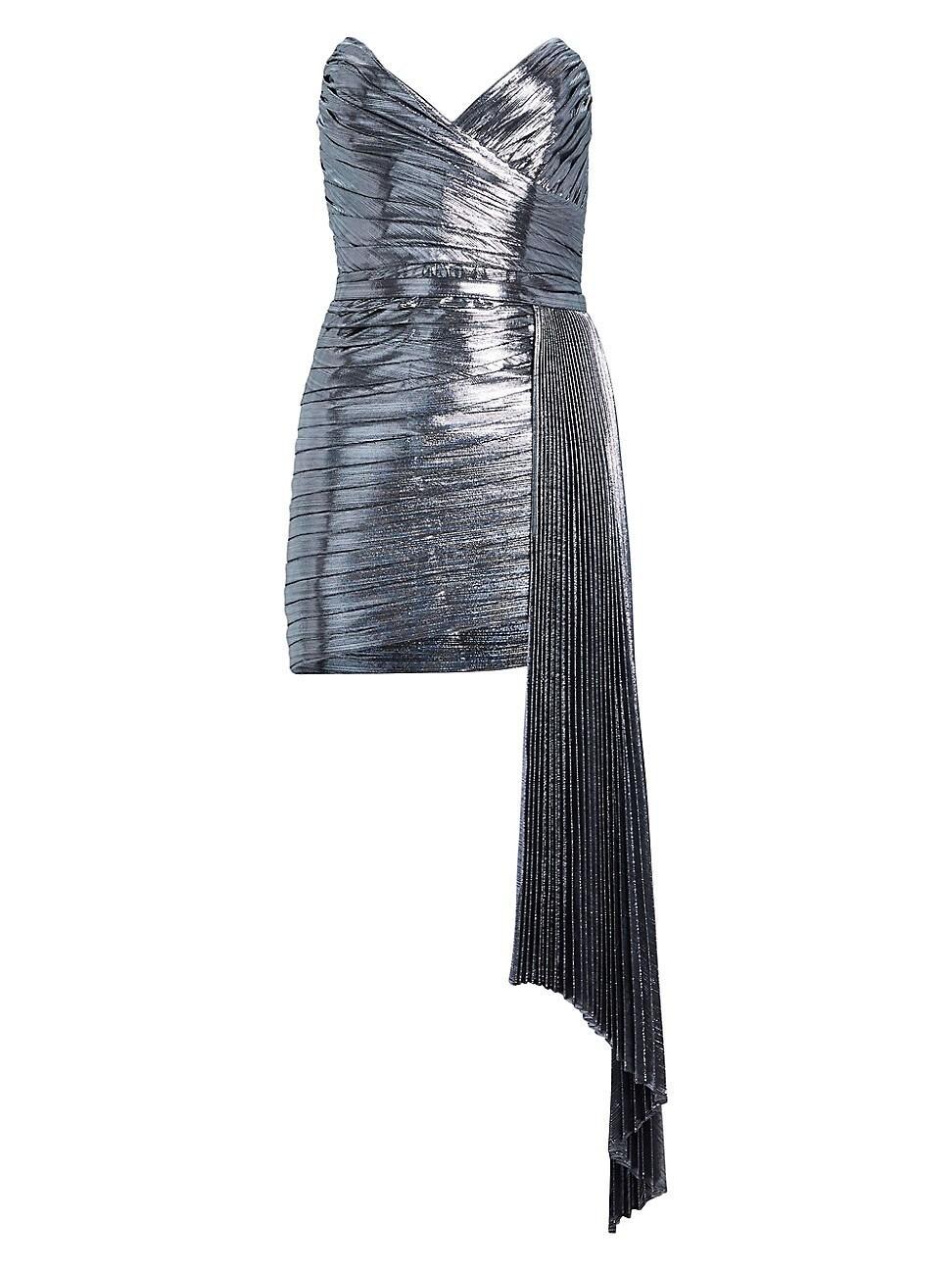 Kenzie Strapless Pleated Metallic Sash Mini Dress Product Image