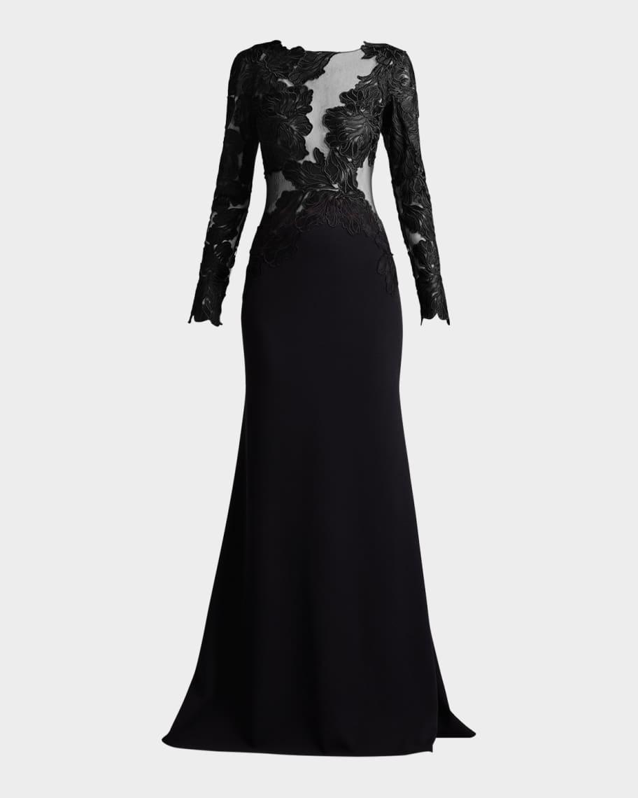 Embroidered Floral Illusion Gown Product Image