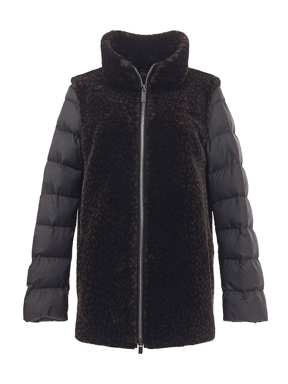 Womens Shearling Lamb Puffer with Detachable Sleeves Product Image