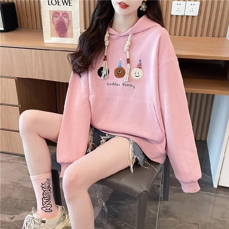 Cartoon Embroidered Drawstring Hoodie Product Image