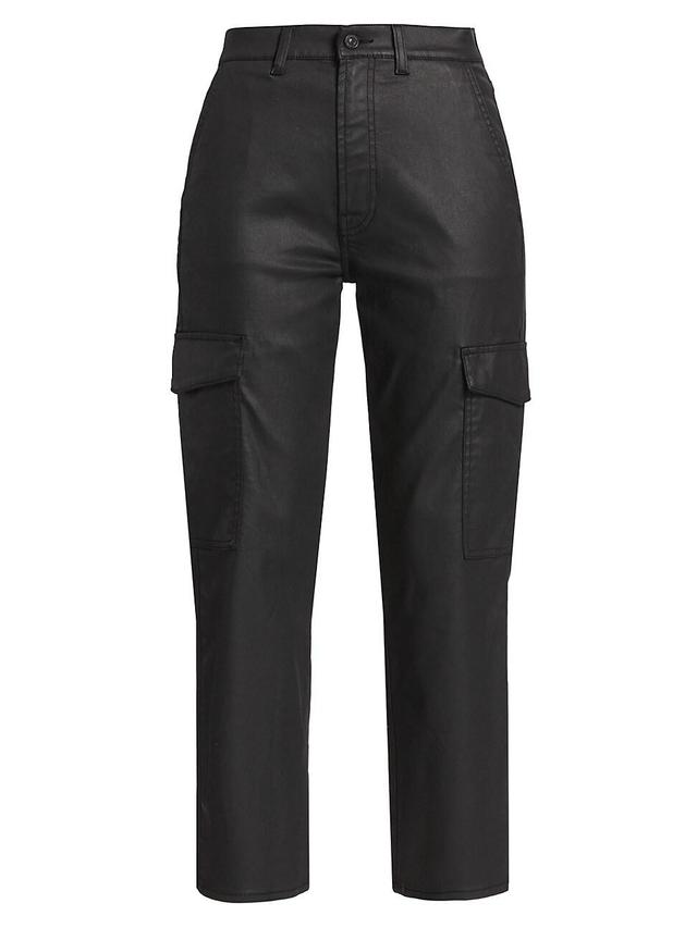 7 For All Mankind Logan Cargo High Rise Ankle Straight Jeans in Coated Black Product Image