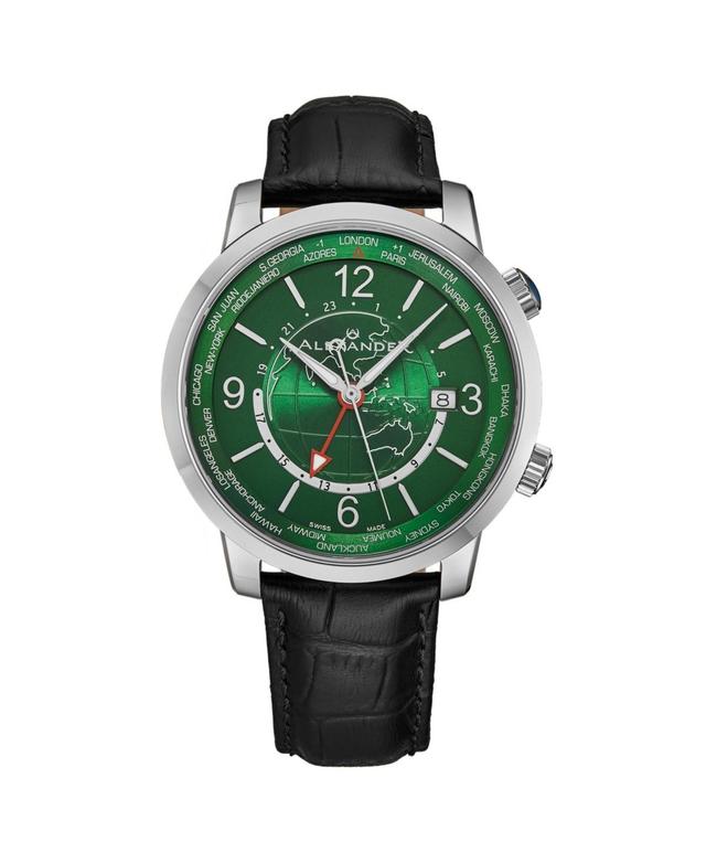 Alexander Mens Journeyman 2 Black Leather , Green Dial , 40mm Round Watch - Black Product Image