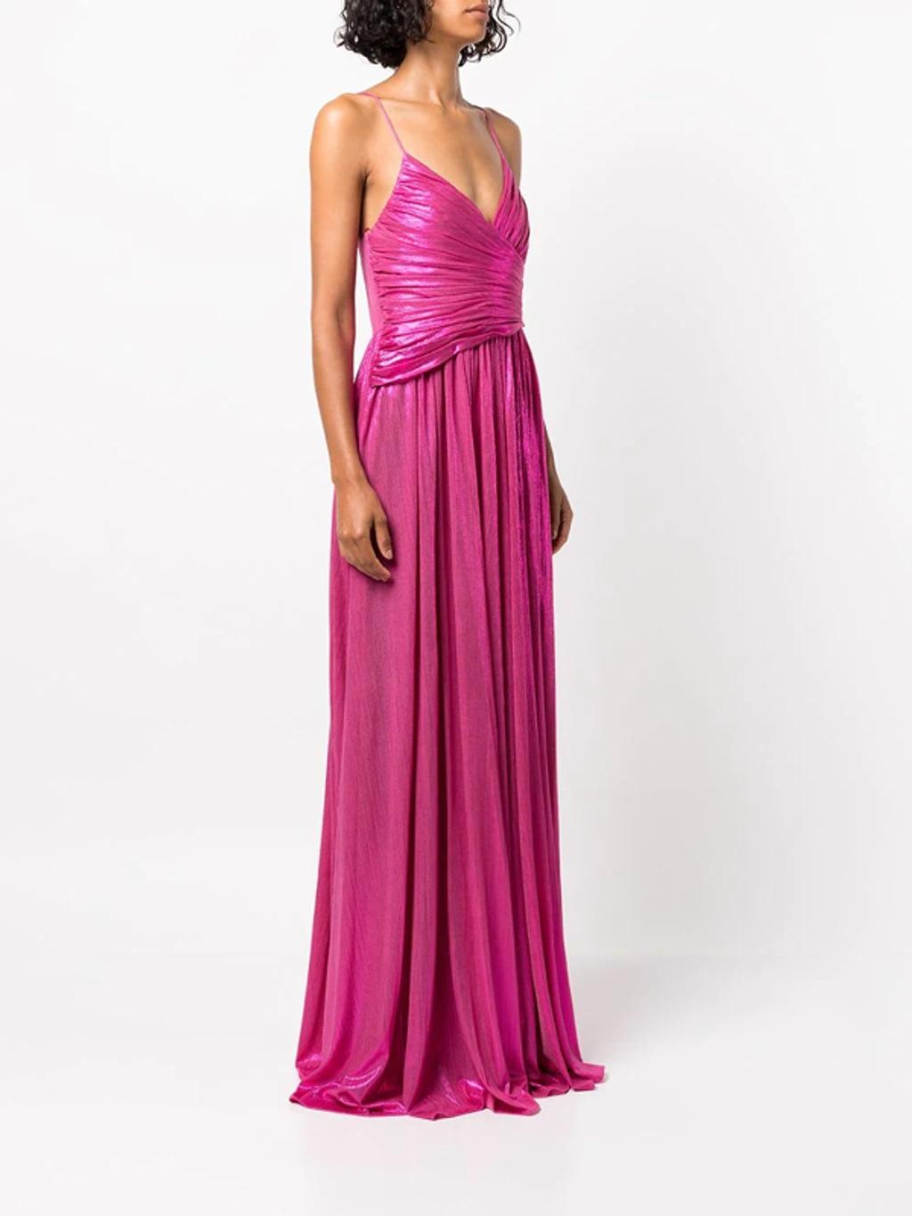 Doss Wrap-effect Pleated Lamé Gown In Pink Product Image