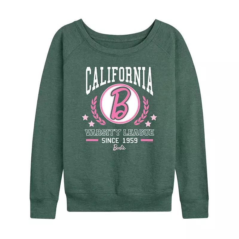 Womens Barbie Varsity League Graphic Lightweight French Terry Sweatshirt Grey Green Product Image