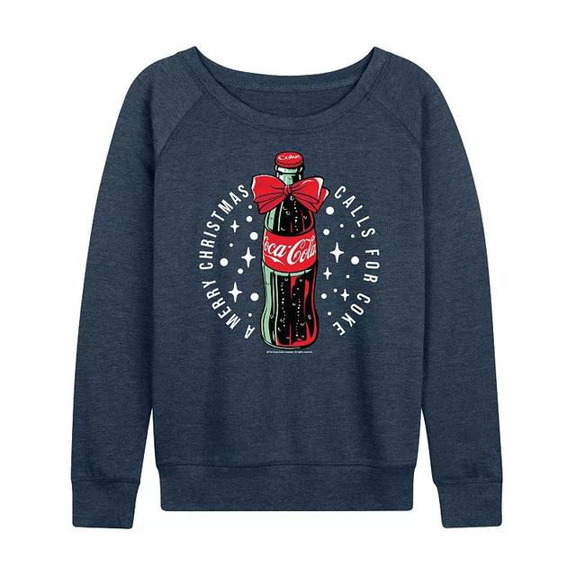 Womens Coca-Cola Merry Christmas Lightweight French Terry Sweatshirt Grey Blue Product Image